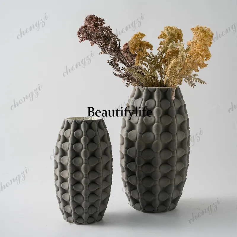 A95 print ceramic relief rose pattern geometric vase home living room flower ornament
