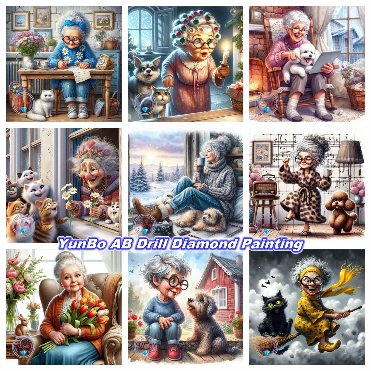 Lovely Grandma Lady 5D DIY AB Diamond Painting Fantasy Cartoon Grandparents Embroidery Cross Stitch Rhinestones Craft Home Decor