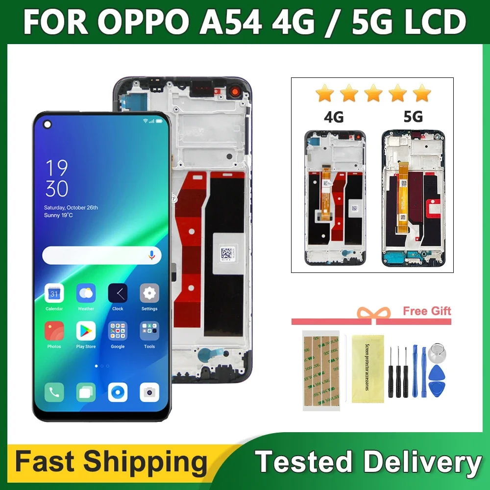 

Качество AAA A54 4G CPH2239 ЖК-дисплей с рамкой и дигитайзером, сенсорный экран в сборе для OPPO A54 5G CPH2195, OPG02 LCD