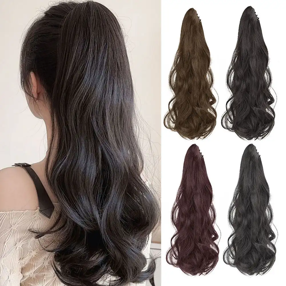 Natural Women Fluffy Long Curly High Ponytail Grab Clip Wig Hottie Girls Invisible Waves Horsetail Extensions