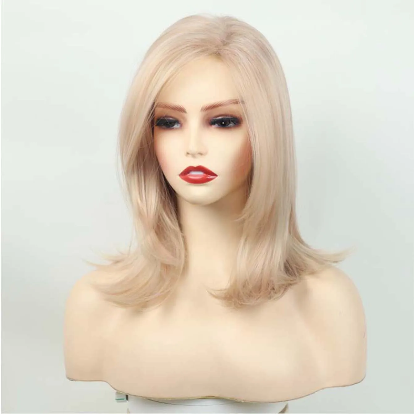 Short Blonde Wig with Bangs Synthetic Realistic Straight Blonde Wig for White Women Party Daily Heat Resistant Hair