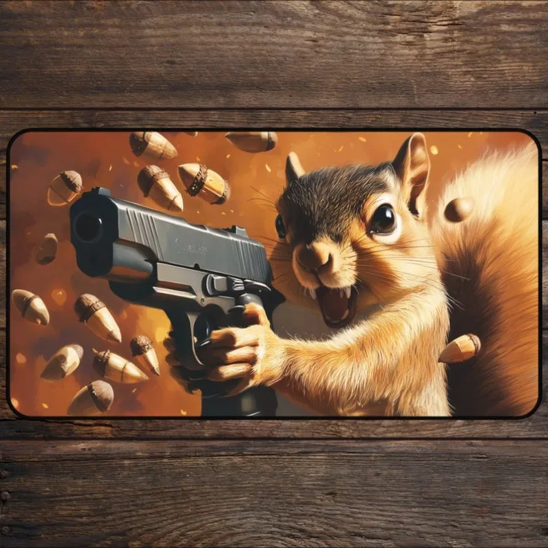 Squirrel Gun Playmat for MTG Fans Funny Anime Desk Mat Magic Card Games | Custom Playmat Meme Mousepad, MTG Accessories Playmats