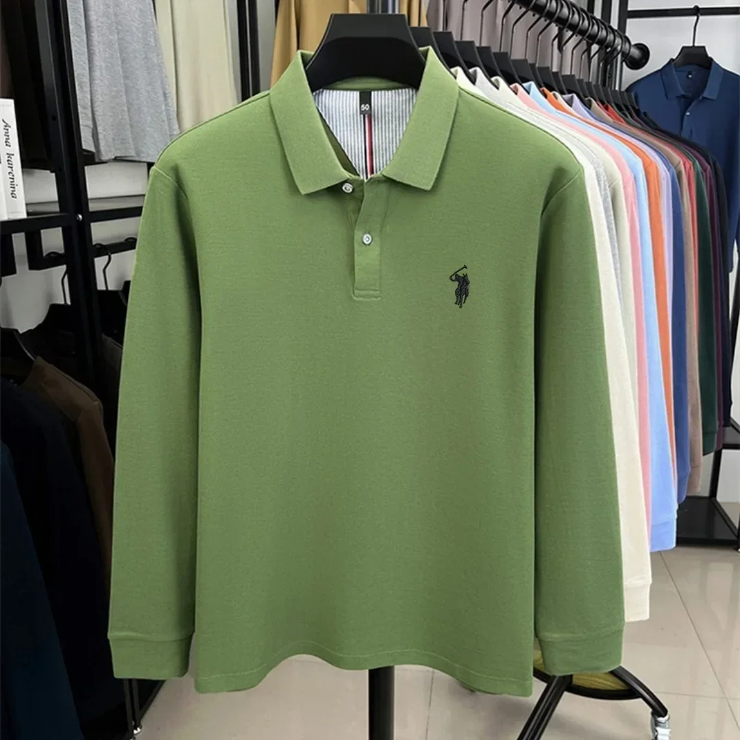 100 % reine Baumwolle, hochwertige Marke, Herren-Polohemd mit langen Ärmeln, Herbst-/Winterkollektion, modisches, luxuriöses Golfoberteil mit Stickerei, lässiges T-Shirt. – Detail 4