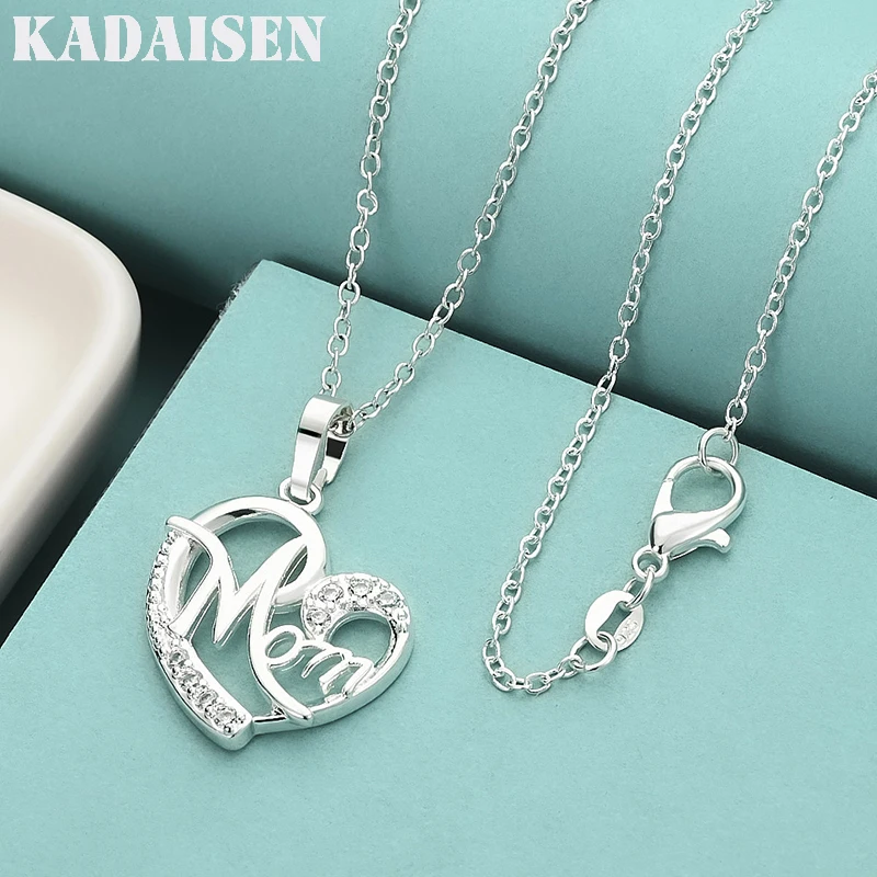 

Charms 925 Sterling Silver Elegant MOM Crystal Heart Pendant Necklace For Women Fashion Fine Luxury Designer Jewelry Gifts