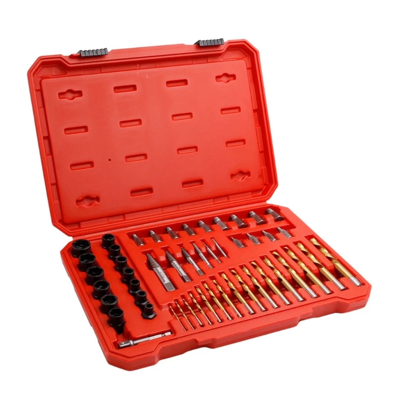 Comprehensive 49Piece Screw Extractor & Left Hand Drill Bit Set Suitable For Broken Rusted Damaged Nut & Bolt Extraction