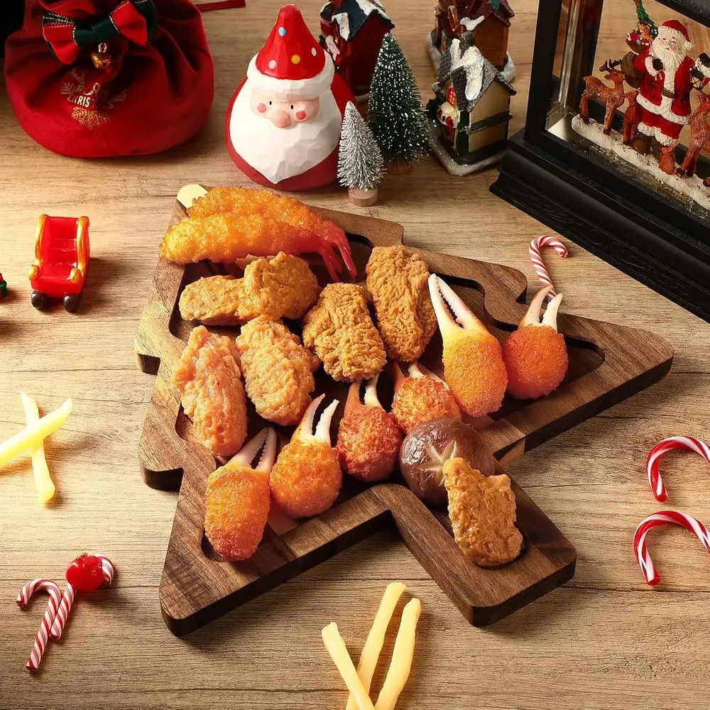 طبق المقبلات لعيد الميلاد من خشب السنط مقاس 12 بوصة مع 6 أطباق تقديم للوجبات الخفيفة والحلويات #4
