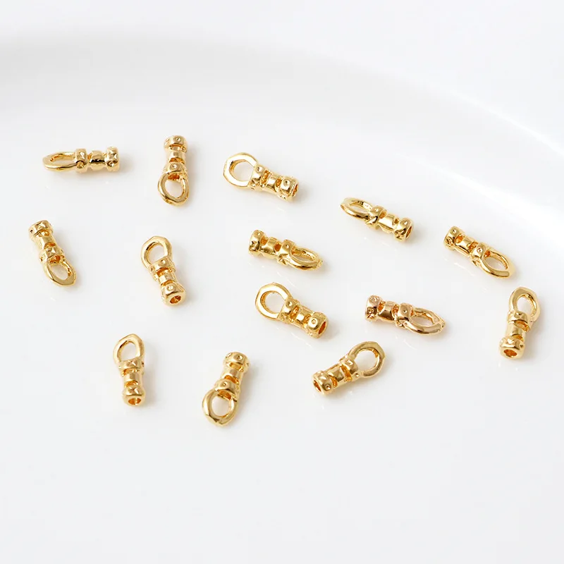 20Pcs 18K Gold Plated Brass Crimp End Caps with Loop Tube Barrel Chains Ends Cap for Diy Leather Cords Bracelet Jewelry Making