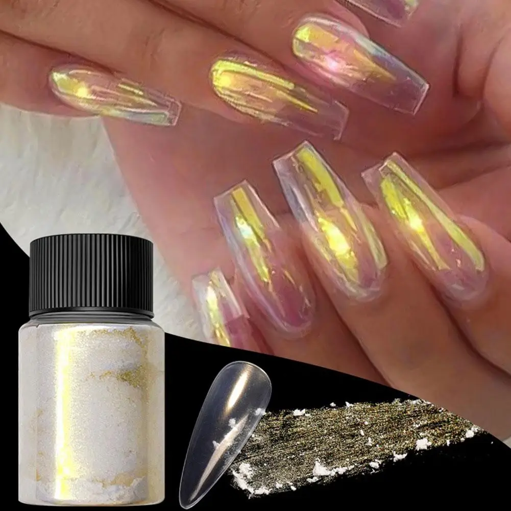 Magische Witte Parel Nagel Poeder Gradiënt Glitter Fee Shell Nagels Kunst Poeder Holografische Ijs Transparant Aurora Maanlicht