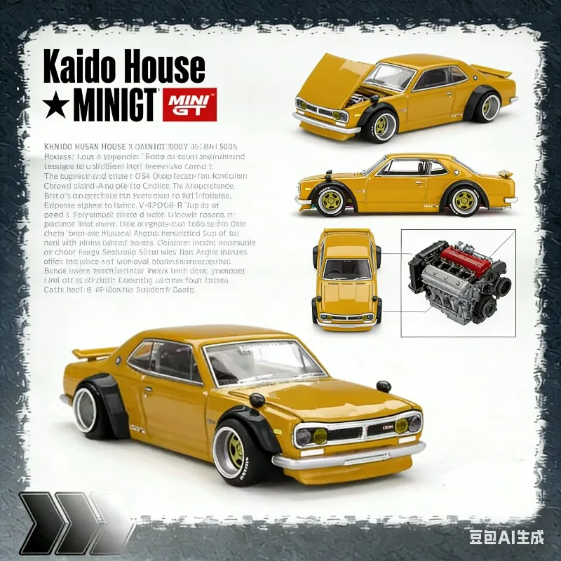 

Модель автомобиля Kaido House x MINIGT 1:64 Nissan 2000 GTR KPGC10 из реалистичного сплава, подарок для мальчиков на праздник, коллекционный предмет для взрослых.