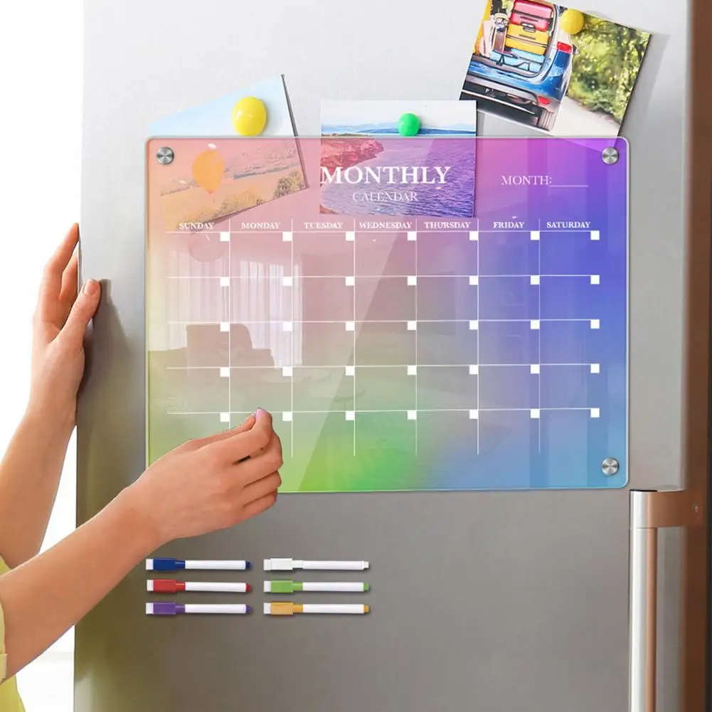 Meal Planning Board Acrylic Magnetic Calendar Magnetic Acrylic Calendar Set Colorful Dry-erase Refrigerator Family Monthly