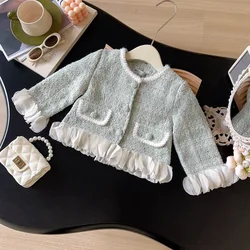 Girls Little Fragrant Wind Coat Spring and Autumn New Little Girl Fashion Petals Sweet Coat Girls Coat for 2-7y