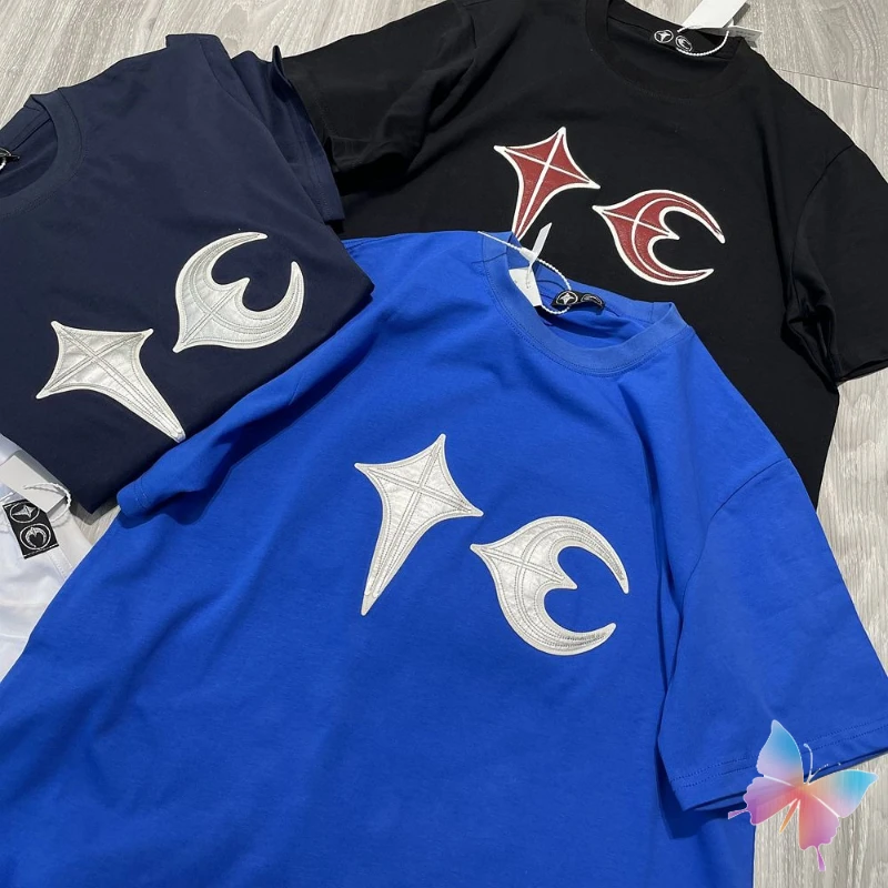 

24ss Summer Thug Club Tshirts Cotton Embroidered Patchwork Starry Moon Logo Cotton Round Neck Short Sleeve Men Women T-shirt