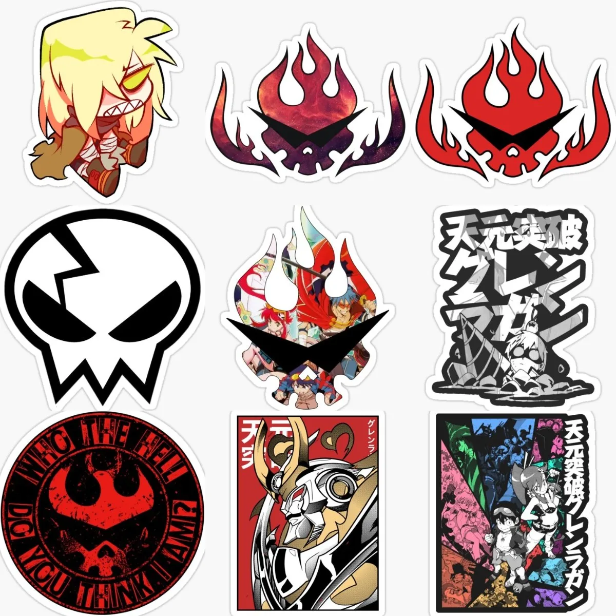 Tengen Toppa Gurren Lagann Anime Red Skull Logo Creative Stickers Laptop Fridge Table Vinyl Car Window Motorcycle Bicycle Room