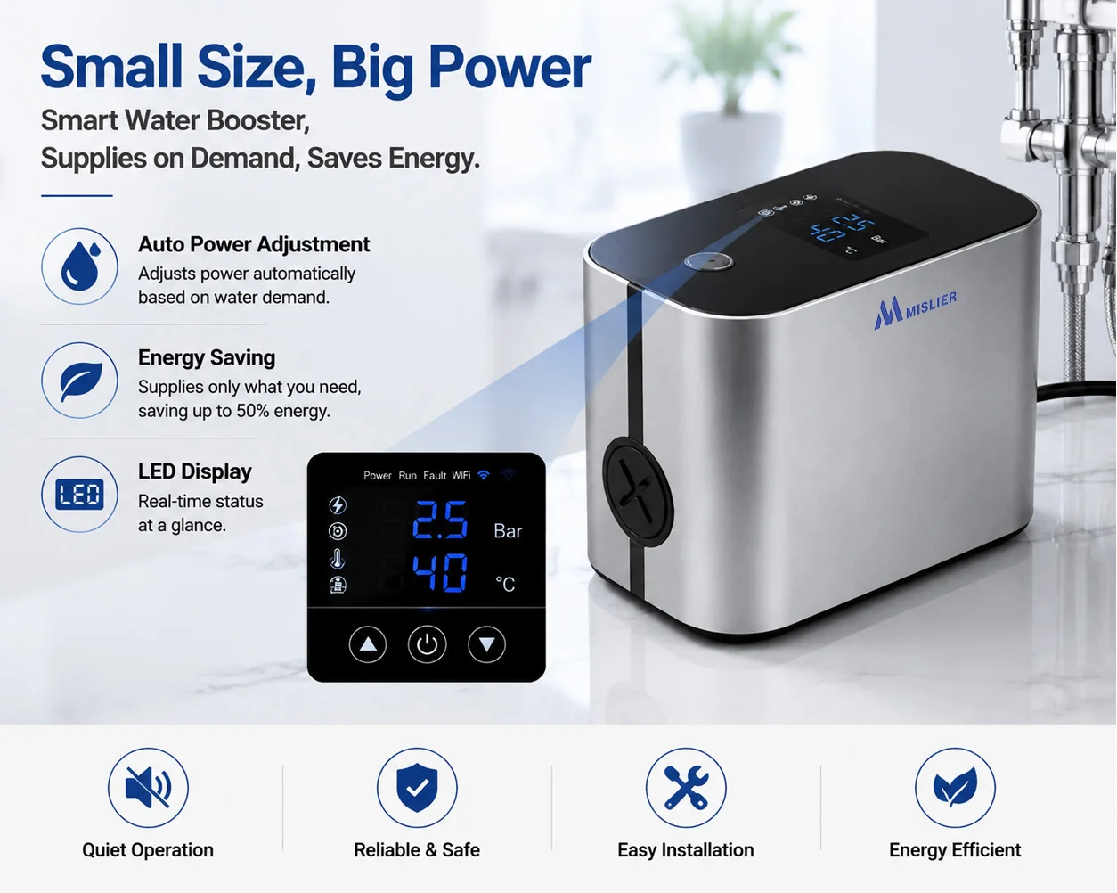 Compact Design Silent Inverter Pump Intelligent Permanent Magnet Kitchen Water Booster Pump