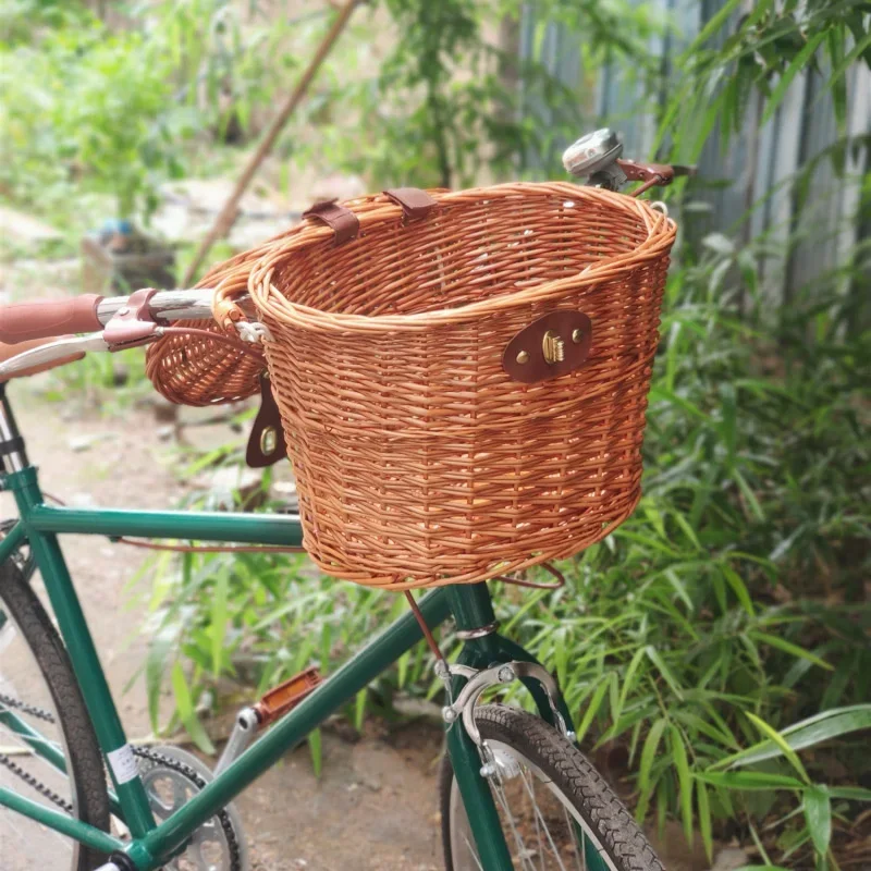 Vintage Rattan Bicycle Basket for Kids Durable Plastic Storage Bag Scooter Handbag Outdoor Adventure Use