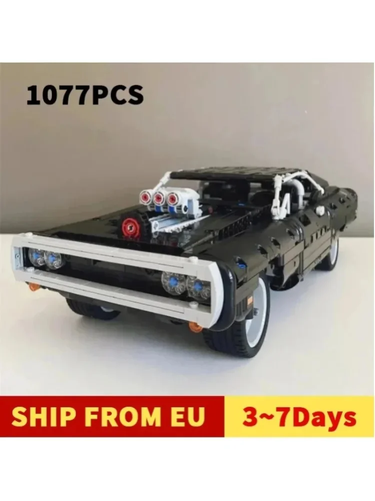 1077 elementów Techniczny Model Auta Dodge Charger, Klocki Konstrukcyjne, Zabawki z Filmu Szybcy i wściekli, Prezent — 2