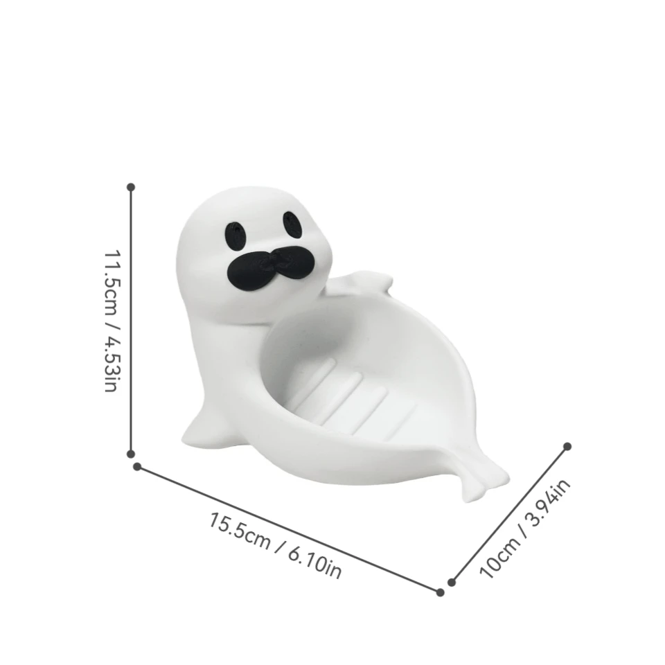 Seal Shaped Soap Dish, Cute Animal Bathroom Holder, Self-Draining Non-Slip Tray for Kitchen, Shower and Sink, Keep Dry and Clean