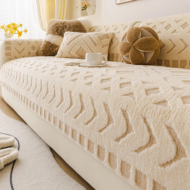 Winter Thick Chenille Plush Sofa Cushion High-End Non-Slip Couch Cover for Living Room Skin-Friendly Pet Friendly Armrest Towel