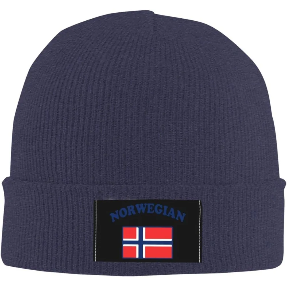 Winter Knit Hat Cap for Men Women, Norwegian Flag Daily Beanie Hat Unisex Warm Cuff Ski Skull Caps Black