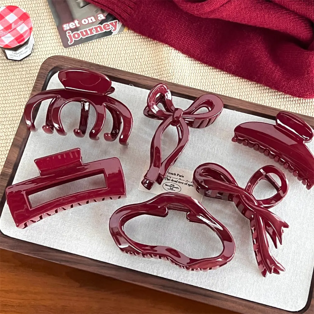 Advanced Wine Red Scratch Clip For Girls Back Of The Head Hair Clip Shark Clip Vintage Hairpin Headband ﻿