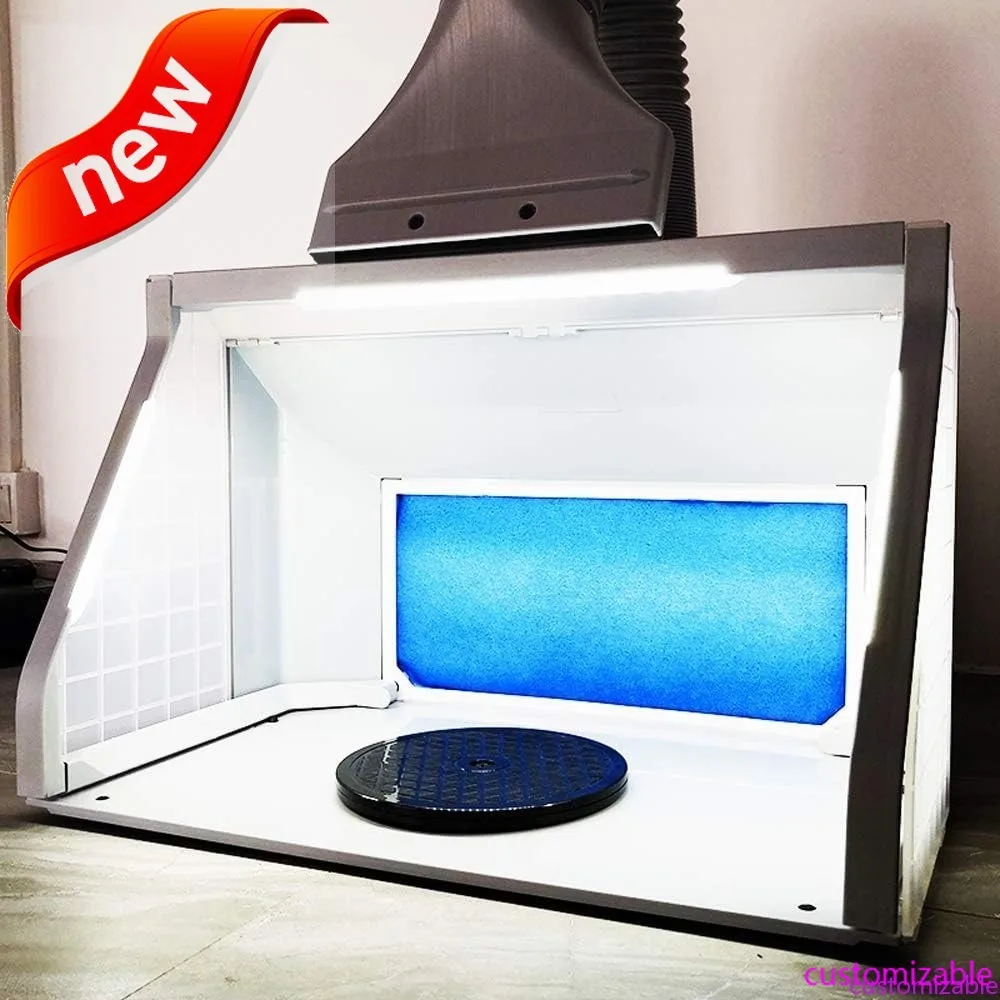 Cabina de pulverización de aerógrafo profesional personalizable con mesa giratoria de 3 luces LED, cabina de pintura portátil de gran capacidad para pastel Ho