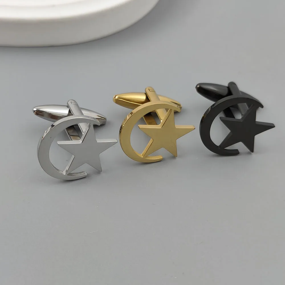 Moon Pentagram Accessory Cufflinks Available in Gold, Silver, and Black Colors Men's Business Dress Shirt Sleeve Nails