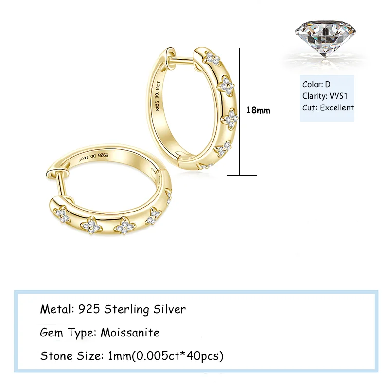 2026 Ehhai Voll 1mm VVS1 D-Farbe Rundschliff Moissanit Creolen für Damen S925 Sterling Silber Edelschmuck Geschenke Ohrringe – Detail 1