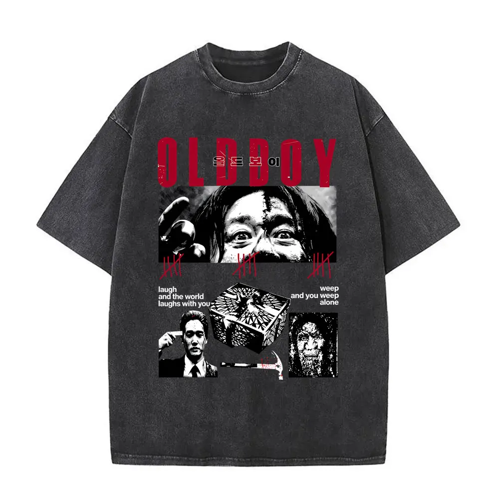 Washed Vintage Movie Oldboy T-shirt Men Women Clothing Korean Fashion Trend T Shirts Summer Men's Casual High Quality Streetwear