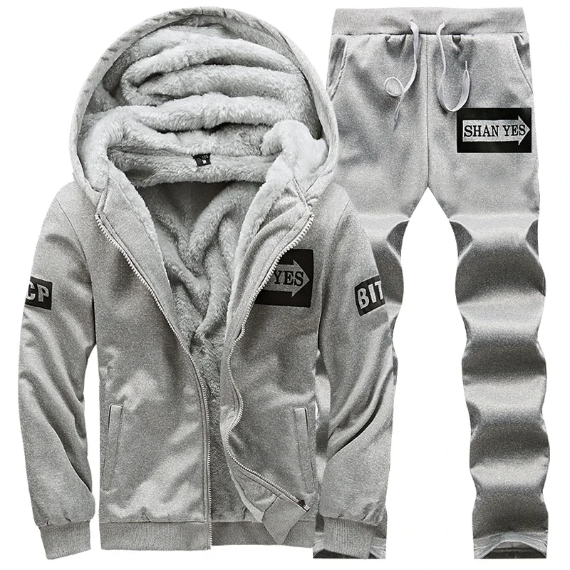 

Plus Velvet Plus Size M~4XL Brand Clothing Winter Men's Set Hoodie+Pants Sport Suit Casual Tracksuit Male Sweatshirt Sweat Suits