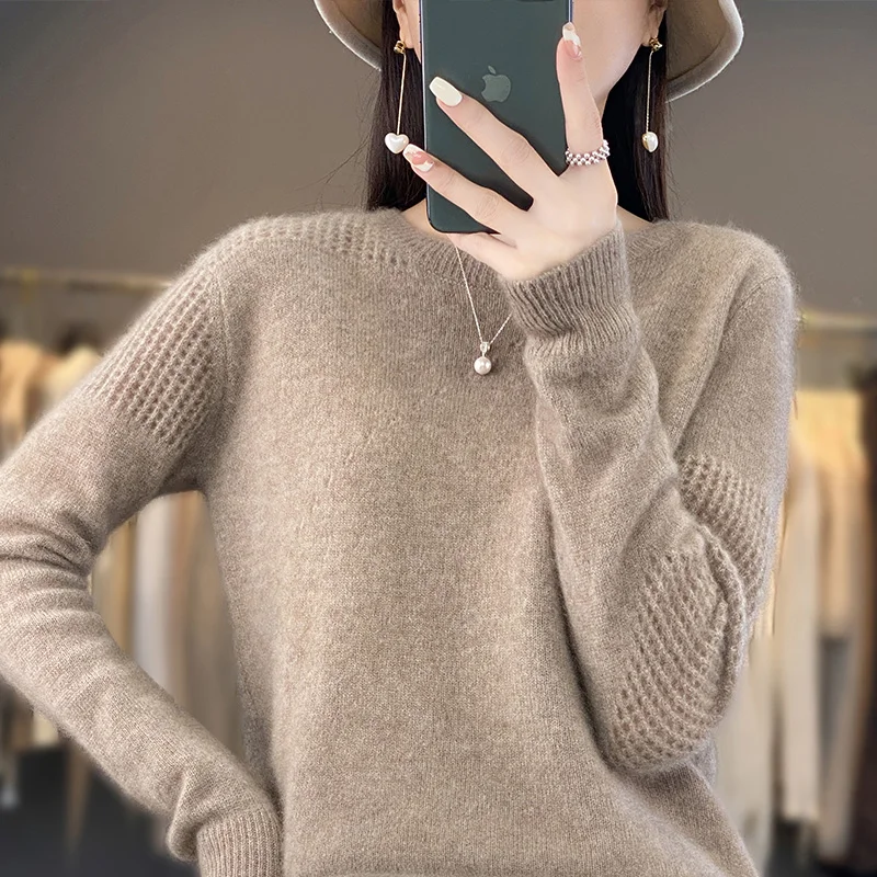 

100% Merino Wool Sweater Women's Autumn Winter New Cashmere Round Neck Pullover Loose Korean Fashion Luxury Knitted Top Woman