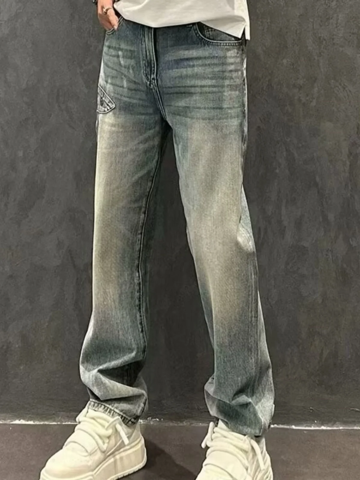 Retro Washed Denim Jeans Men's Fashion Straight Leg Casual Pants All-Match American High Street Style Autumn New Arrival