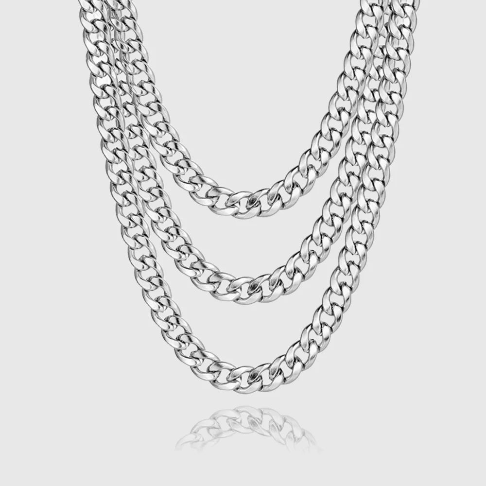 

Silver 45-60cm 10mm Cuban Chain Necklace For Man Fashion Jewelry Trend Personality Hip Hop Trendsetter Accessories