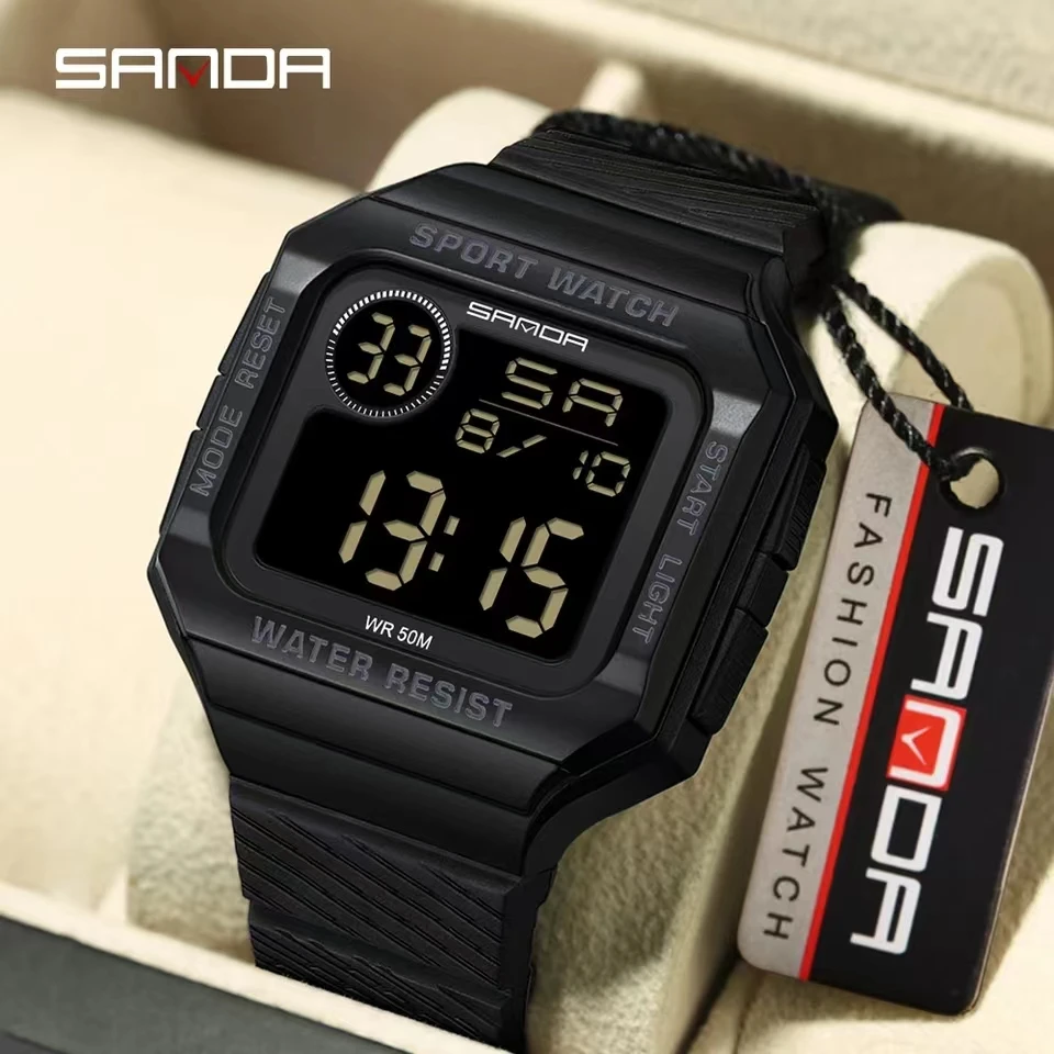 

Sanda 2129 Unisex Hand Clock Alarm Model Electronic Movement Water Resistant LED Luminous Lovers Wrist Digital Watches