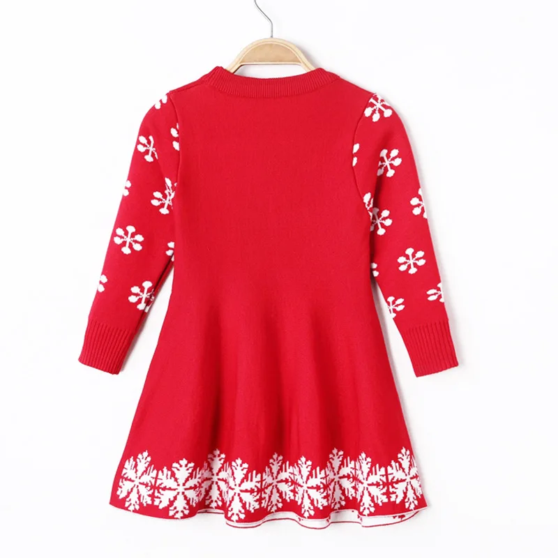 Christmas Girls Sweater Dress Children Xmas Knitted Gown Kids Cartoon Vestidos New Princess Winter Autumn Clothing 3-8 Years Old