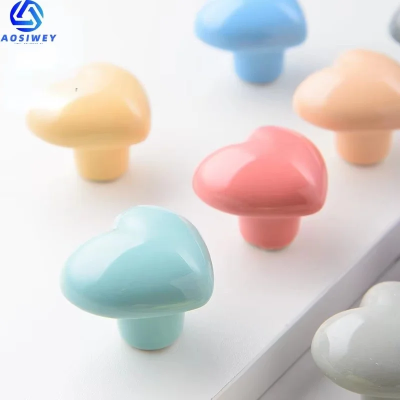Colorful Heart Ceramic Cartoon Door Knobs And Handles for Kids Room Furniture Drawer Closet Pulls Cabinet Hardware