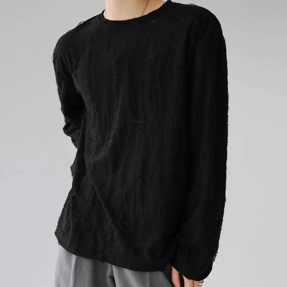 Camisa desgastada Top de manga larga Tela de algodón acogedora Estilo de ocio diario Ropa casual de moda Material inelástico