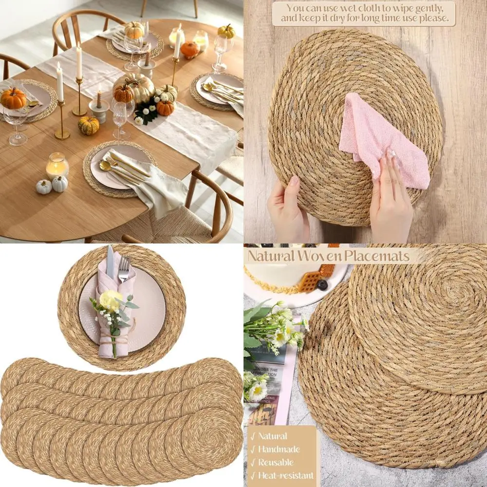 

13.8-Inch Natural Woven Boho Rattan Placemats, Set of 36 for Rustic Kitchen & Dining Decor