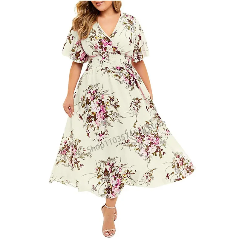 Losse Dames Bloemenjurk, Bohemian Oversized Pak 3xl, 4xl, 5xl, Geschikt Voor Strand En Zomer, 2024