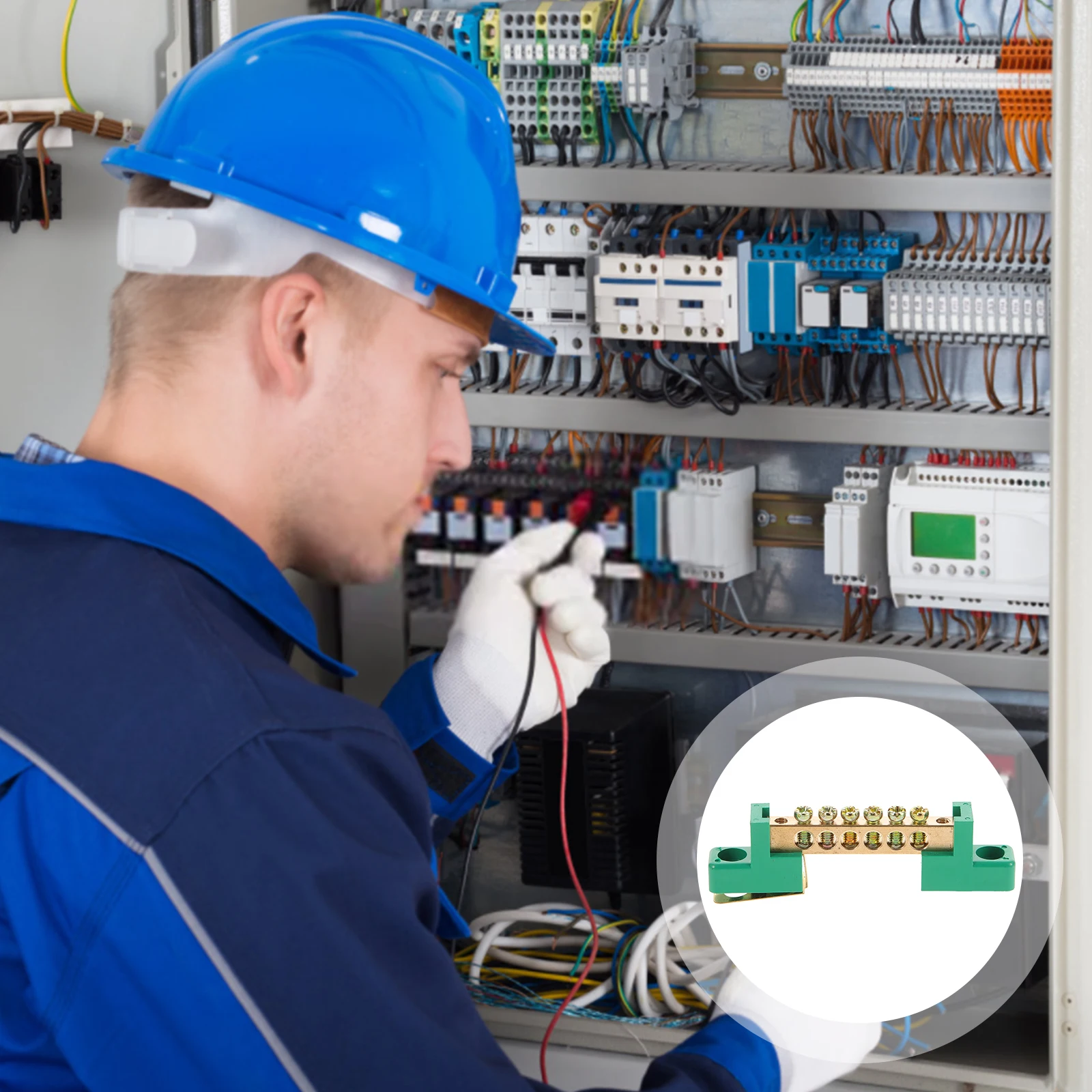 

2pcs Copper Ground Bus Bar Kit 6 Terminals Secure Wire Connection Electrical Equipment Distribution Box Terminal Block