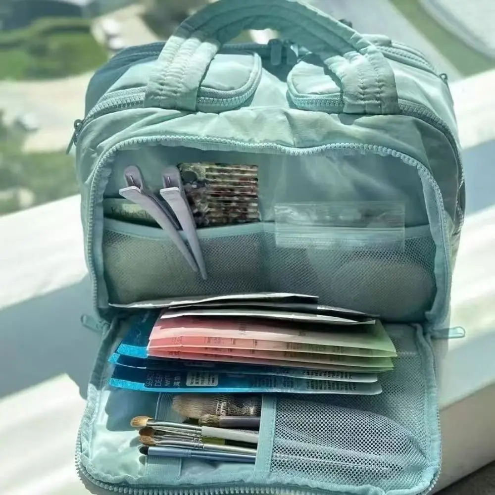 Multipocket Design Cosmetic Handbag Zipper Closure Comfortable Handle Portable Makeup Pouch Large Capacity Easy Access