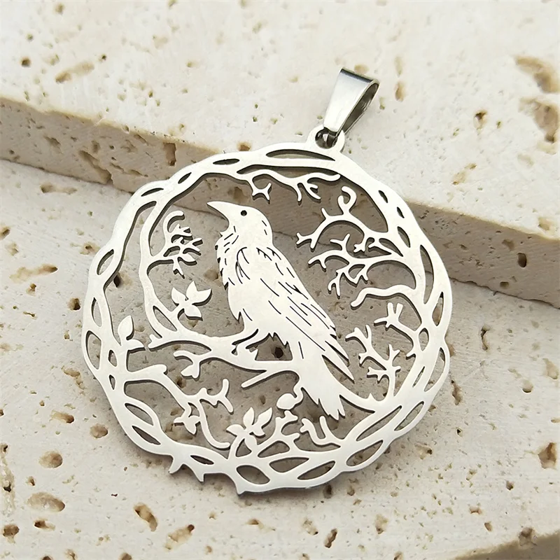3Pcs Hollow Black Crow Charms For Women Men Stainless Steel Gold Silver Color Tree Of Life Love Pendants Jewelry Making
