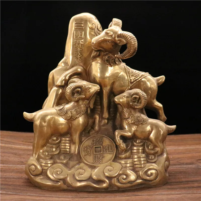 New product: Sanyang Kaitai auspicious zodiac sheep brass animal sculpture, home decoration, shop counter display