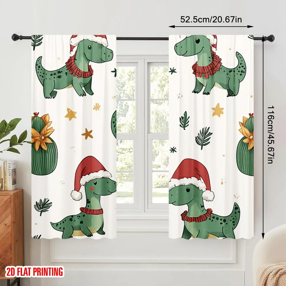 2pcs,2D plane printing Popular Curtains Cute Christmas Dinosaurs Reindeer_a Versatile Polyester Fabric (without rod) Outdoor