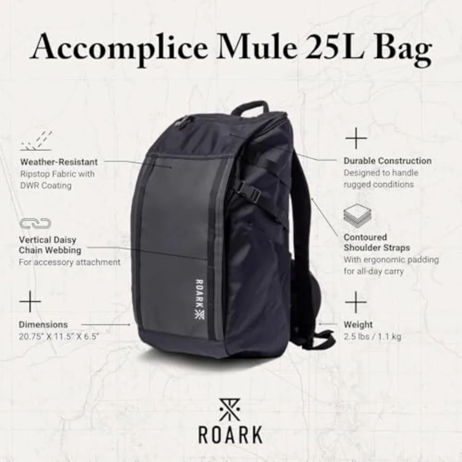 حقيبة ظهر للسفر من Roark Accomplice Mule 25L للرجال مقاومة للماء للمغامرة Daypack حقيبة ظهر للكمبيوتر المحمول 14 حقيبة ظهر شبكية بسحاب S