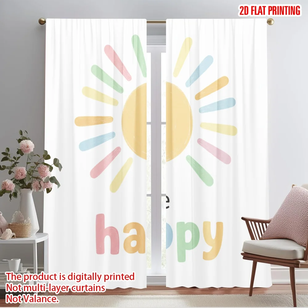 

2pcs 2D flat printing Curtain Happy Sun Watercolor Polyester Without Electricity All Season Party & Holiday Decor Perfect for