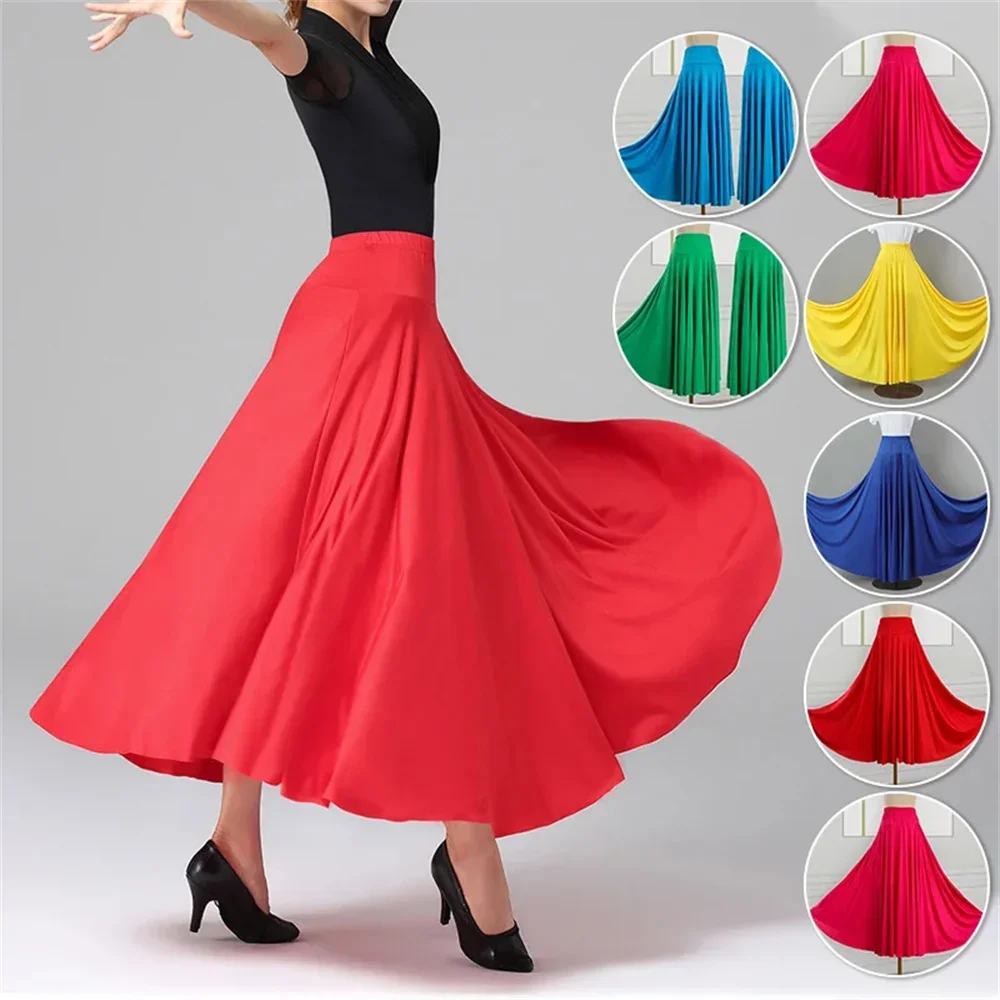 Traje de actuación con volantes y cintura elástica para mujer, falda oscilante de Flamenco español, faldas largas sólidas para baile de salón, alta