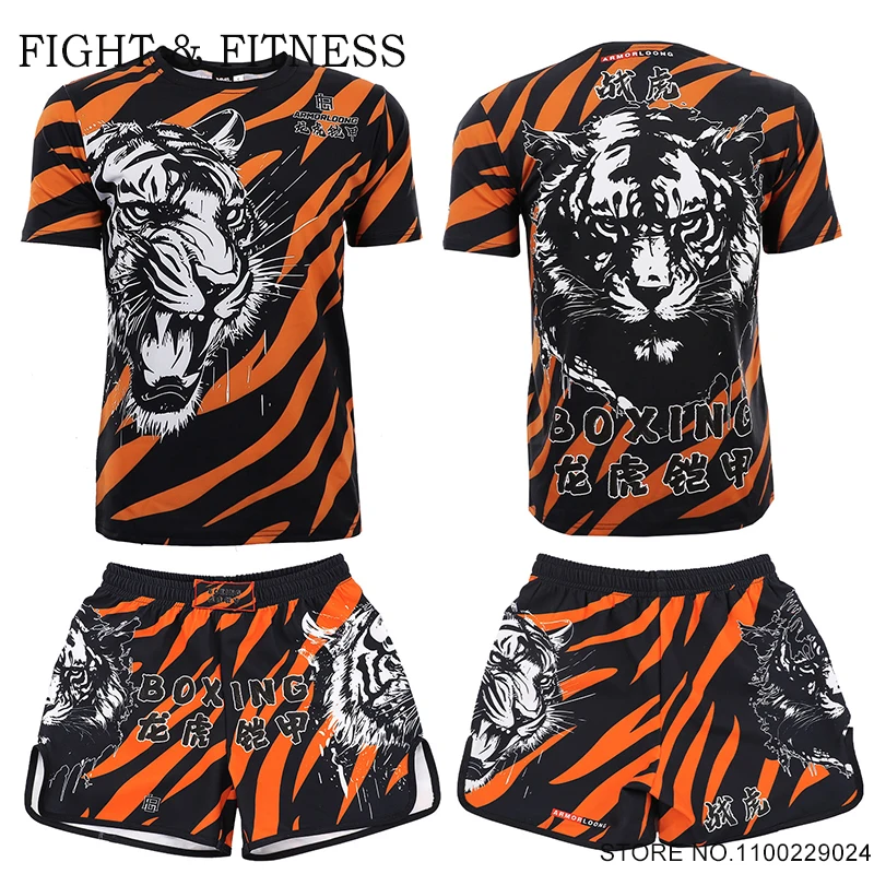 

Muay Thai Shorts and T Shirt Set Tiger Boxing Training Shorts Men's Gym Running Martial Arts Kickboxing Fight Training Clothing