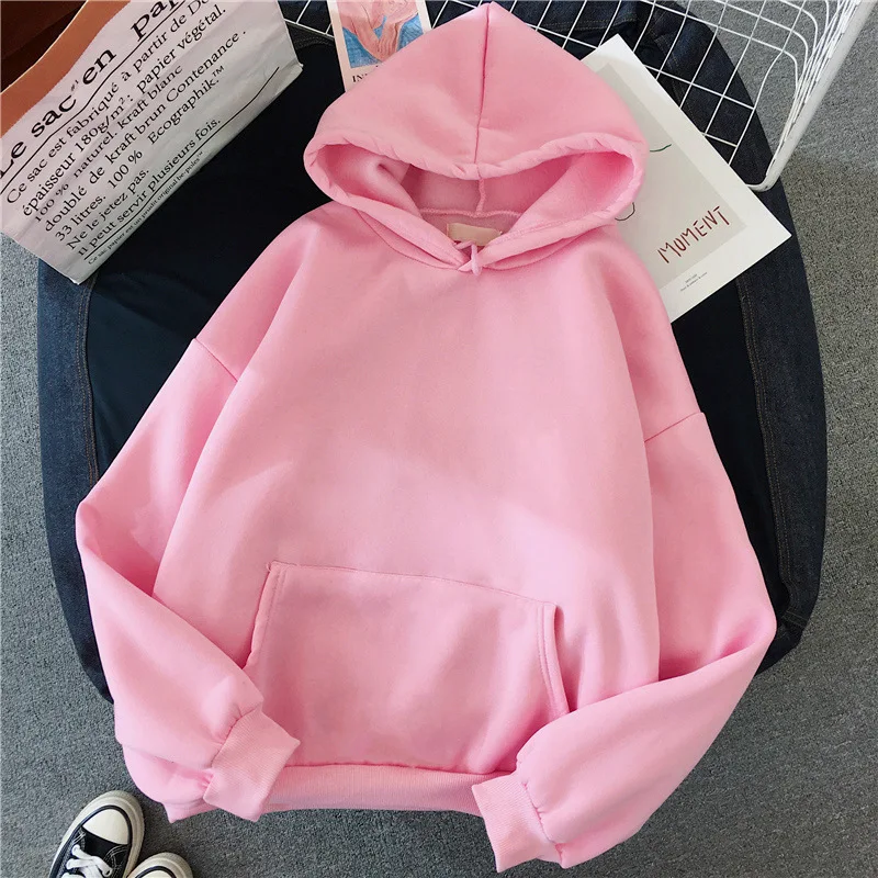 2024Autumn Casual Women\'s Solid Hoodie Comfortable Strecth Sweatshirts Loose Pocket Warm Clothes Fashion Street Female Pullovers