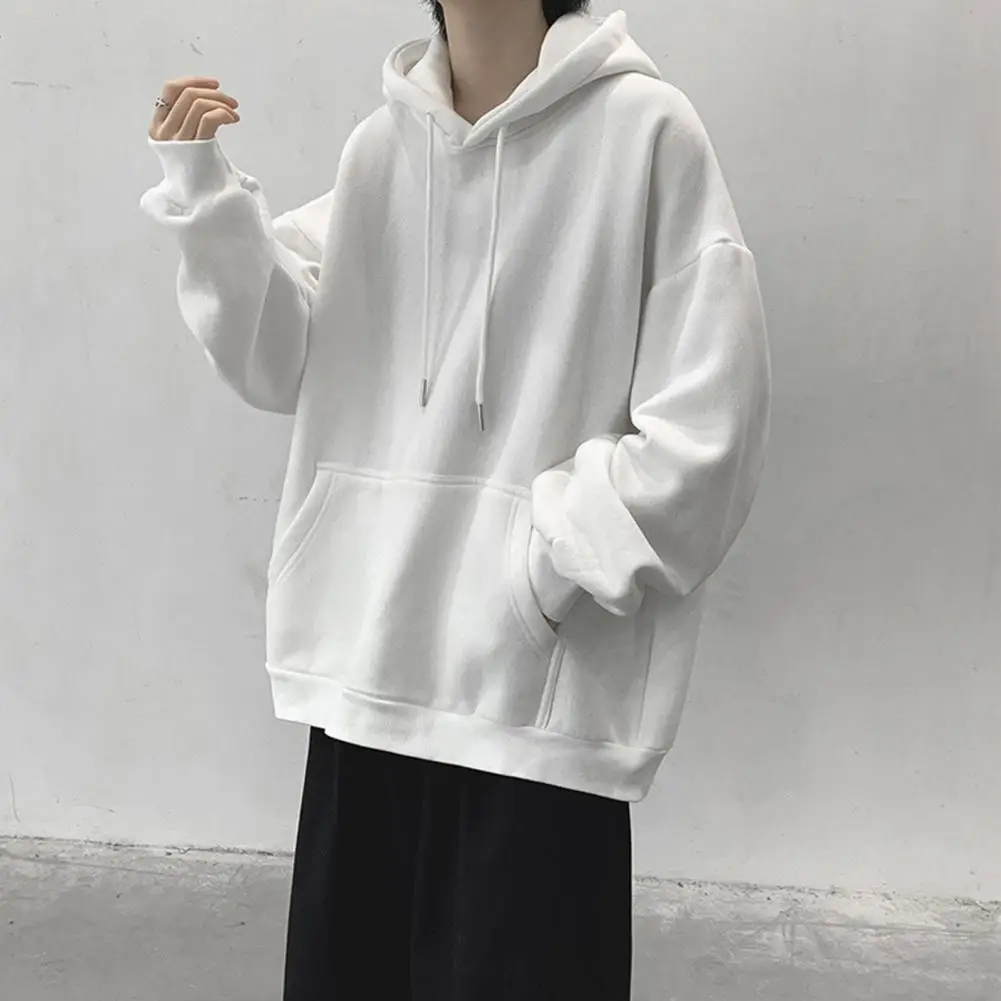 

Casual Loose Fit Hoodie Men's Fall Winter Hoodie with Drawstring Big Patch Pocket Thick Elastic Cuff Hooded Loose for Couples