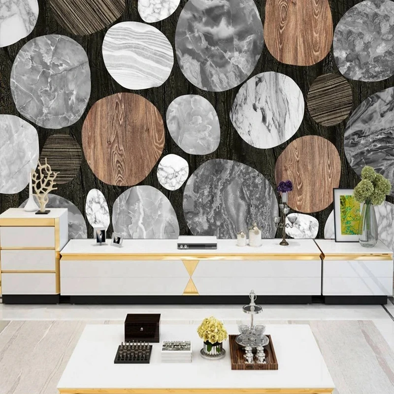 

Custom Size Wall Mural Luxury 3D Imitation Marble Wood Grain Circle Pattern Wallpaper for Bedroom Living Room TV Sofa Background